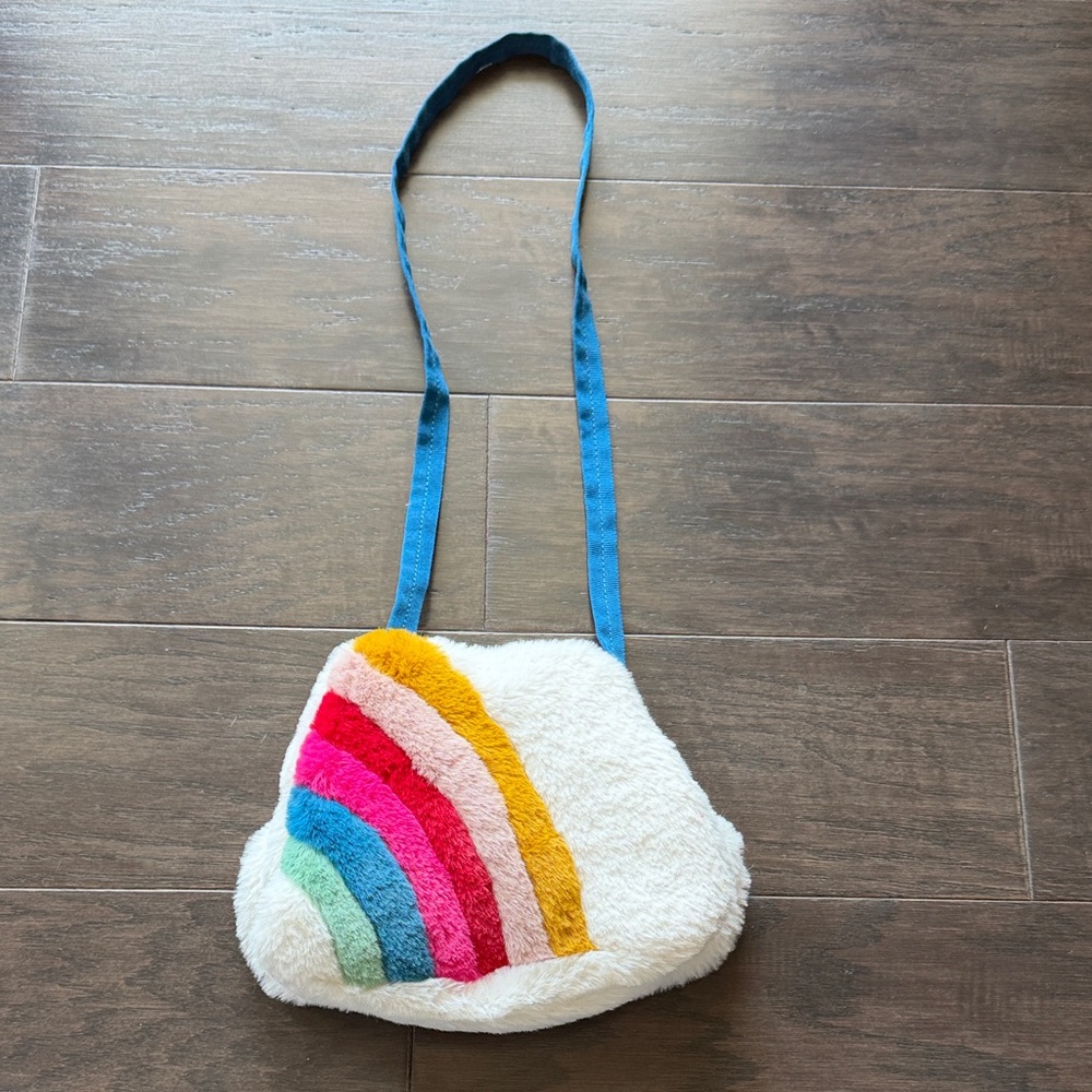 Mini Boden Plush Rainbow Crossbody Bag in Cream with Bright Stripes